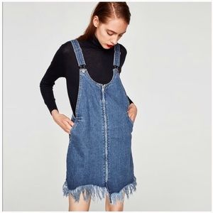 Zara denim zipper front overall dress